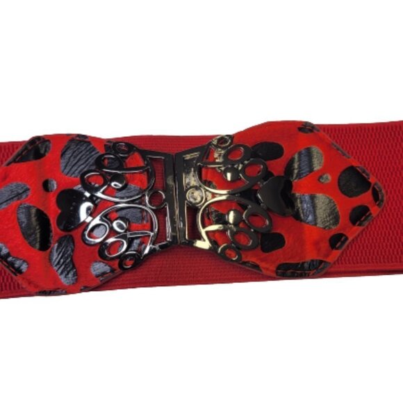 WOMENS Red Belt Animal Print Stretchy Belt - Picture 4 of 12